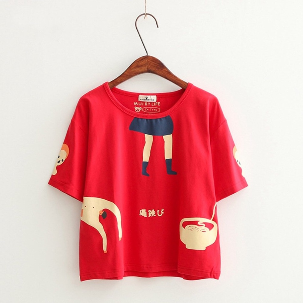 Casual Cropped Boxy Cute Chinese Tee